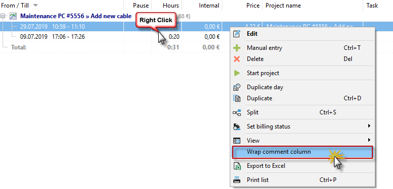 zeitstempel_rechtsklick_kommentarspalte_umbrechen